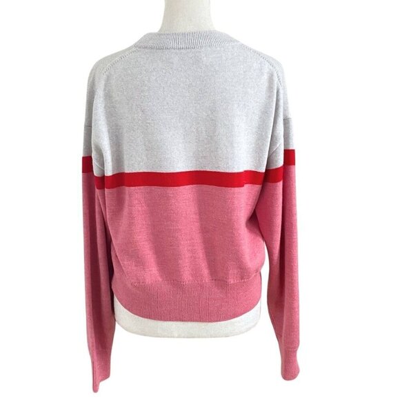 ARITZIA WILFRED FREE CAELA MERINO WOOL PINK GREY COLORBLOCK EMBROIDERED SWEATER - Picture 4 of 11